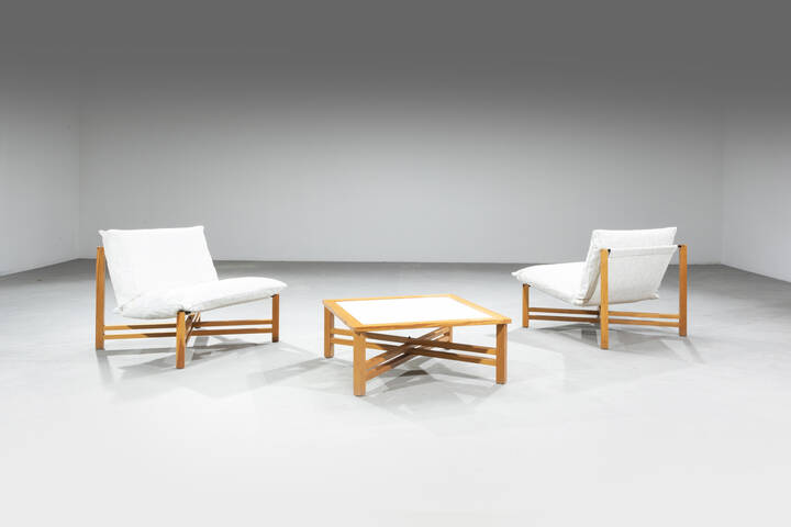 PRODUZIONE ITALIANA - Coppia di poltrone pieghevoli con tavolino