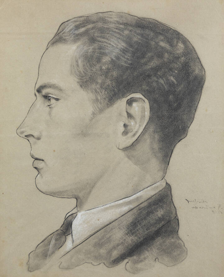 PITTORE ANONIMO - 'Ritratto di giovane di profilo' 1925