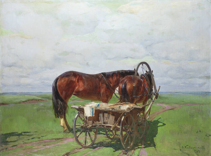 STEPAN FIODOROVICH KOLESNIKOFF - 'Carretto con cavalli' 1934