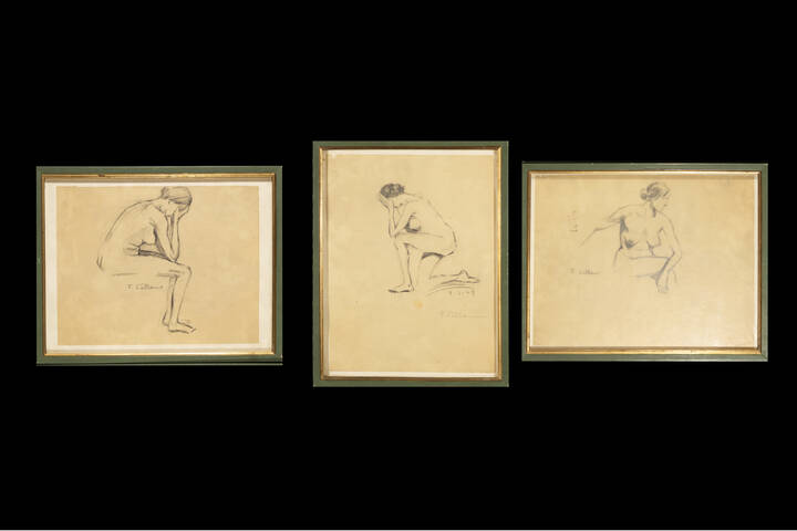 FELICE VELLAN - Lotto di tre 'Studi di nudo femminile' 2-5-1919 