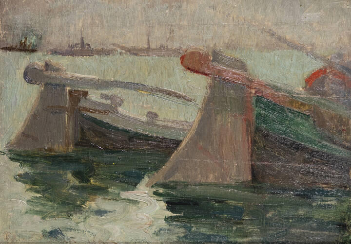 FELICE VELLAN - 'Scorcio con barche' anni Cinquanta