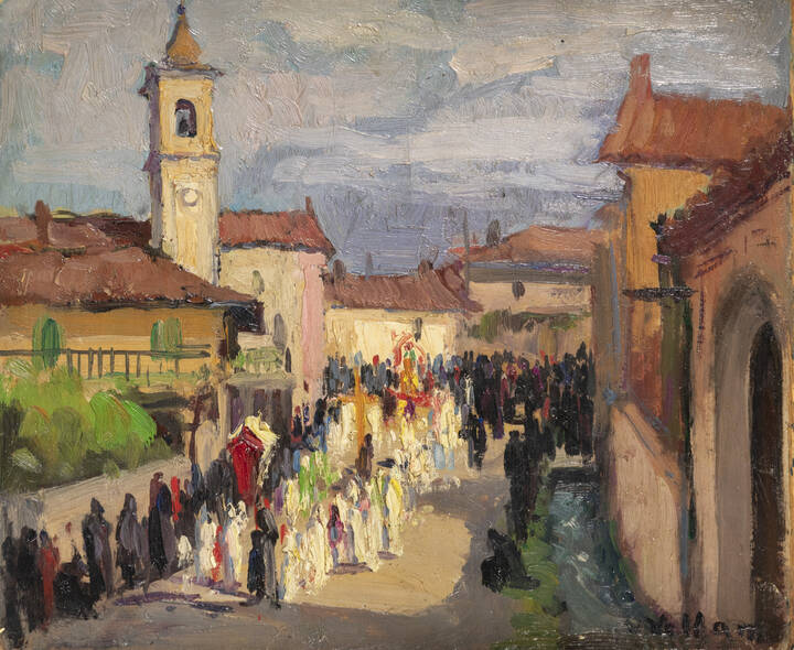 FELICE VELLAN - 'Processione di S. Rocco a Mazzè (Caluso)' agosto 1944