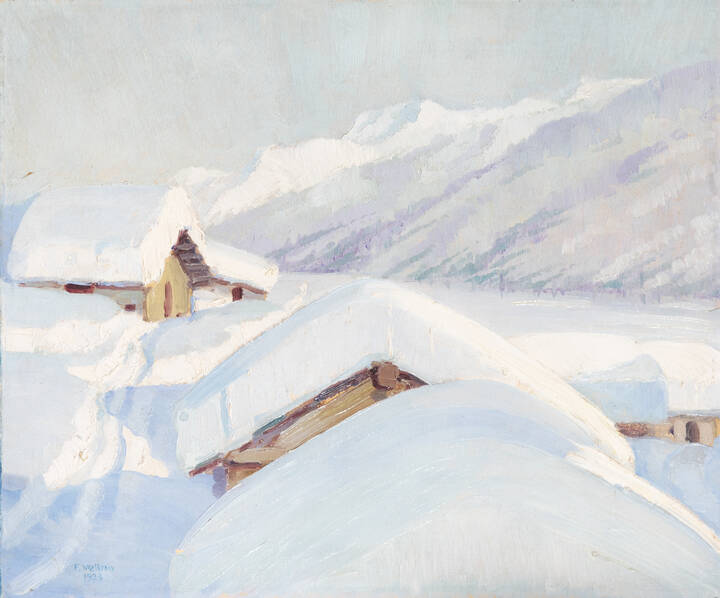 FELICE VELLAN - 'Case sotto la neve (In val di Macugnaga)' 1923