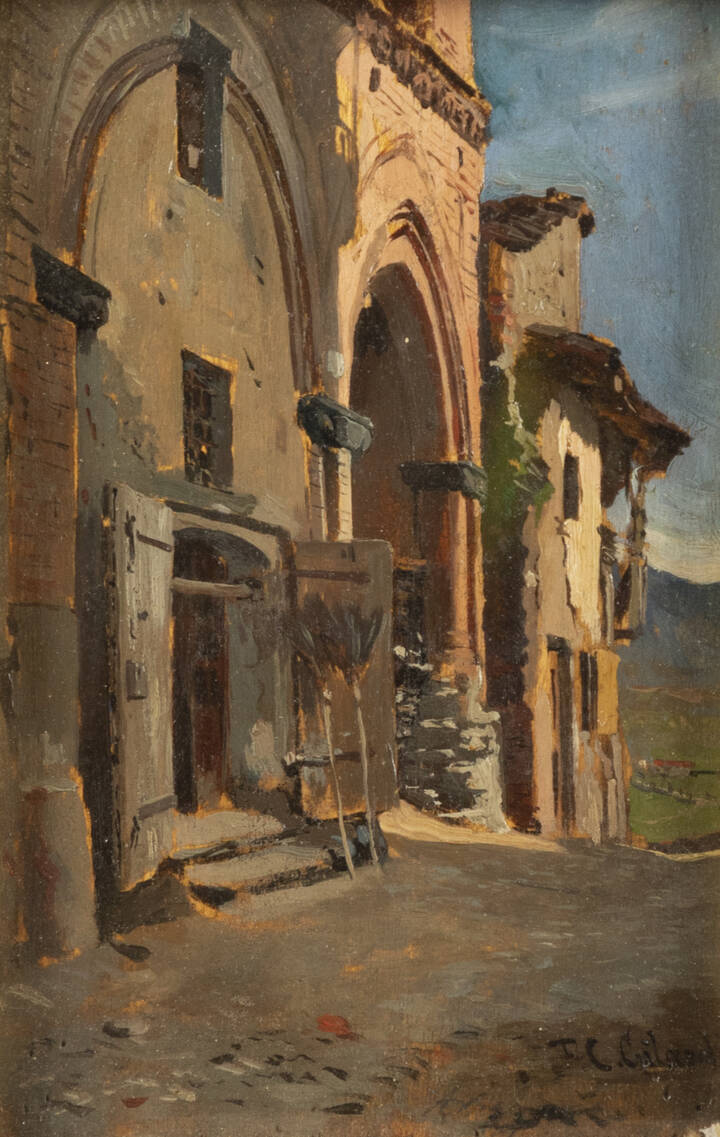 PIER CELESTINO GILARDI - 'Scorcio di paese con paesaggio'