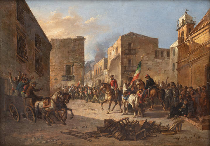 LUIGI LOJACONO - 'L'ingresso di Garibaldi in una città della Sicilia' 1861