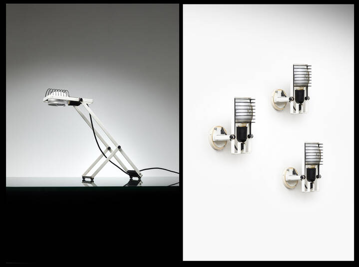 ERNESTO GISMONDI - Set composto da lampada da tavolo e tre da parete  mod. Sinsesi