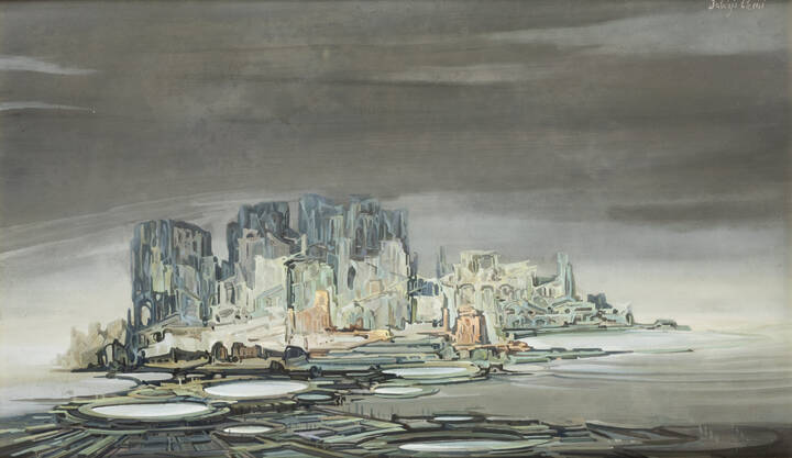 FABRIZIO CLERICI - 'Veduta di città con promontorio e temporale'