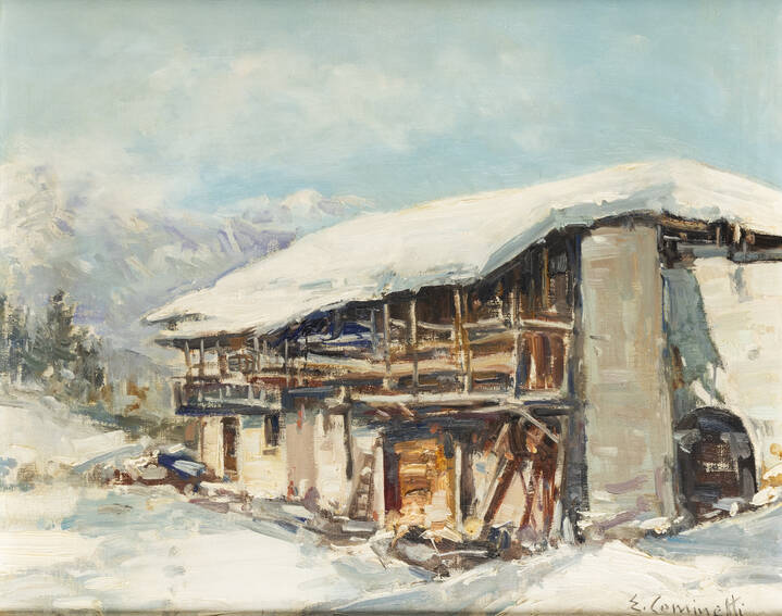 ERNESTO COMINETTI - 'Vecchio casolare dopo la nevicata', 1972