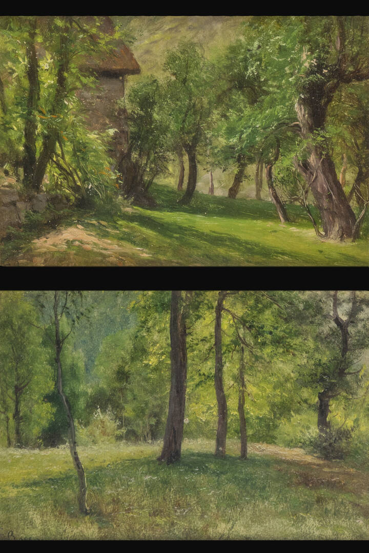 FRANCESCO BOSSO - Coppia di dipinti raffiguranti paesaggi di  'Vernante' agosto 1931