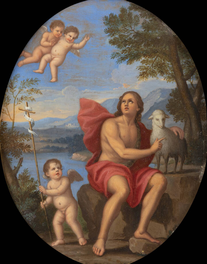 PITTORE ANONIMO - 'San Giovanni Battista e putti' XVII secolo