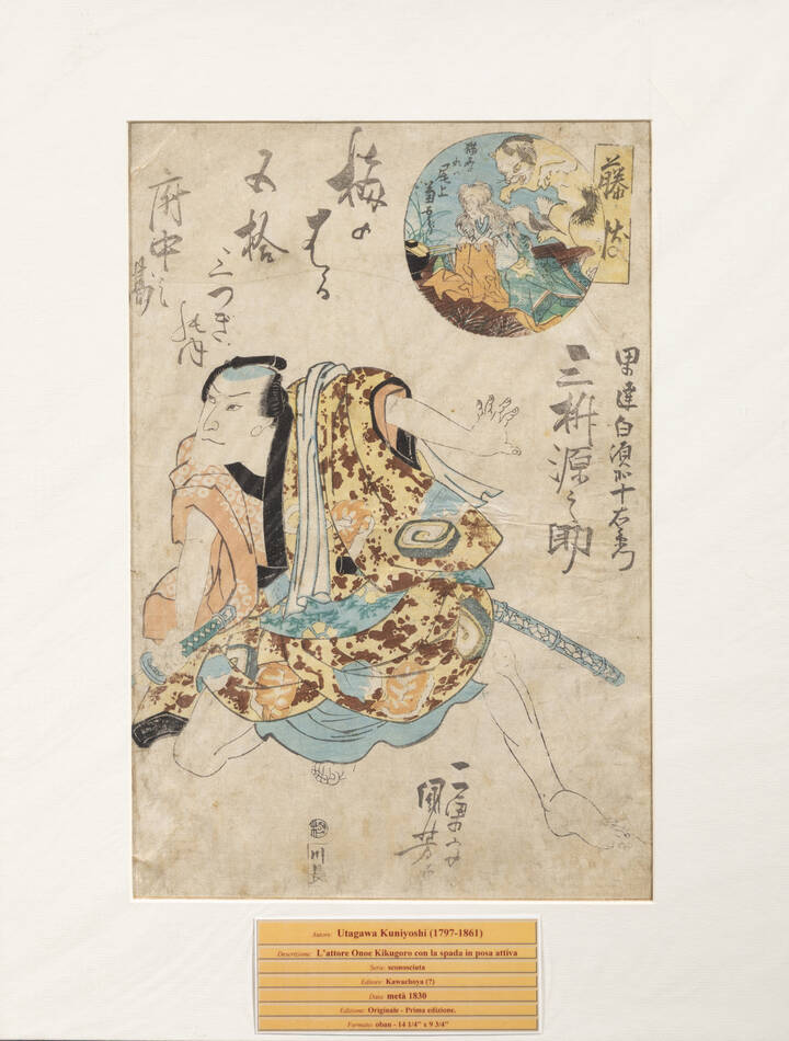 UTAGAWA KUNIYOSHI - 'L'attore Onoe Kikugoro con la spada in posa attiva', metà 1830