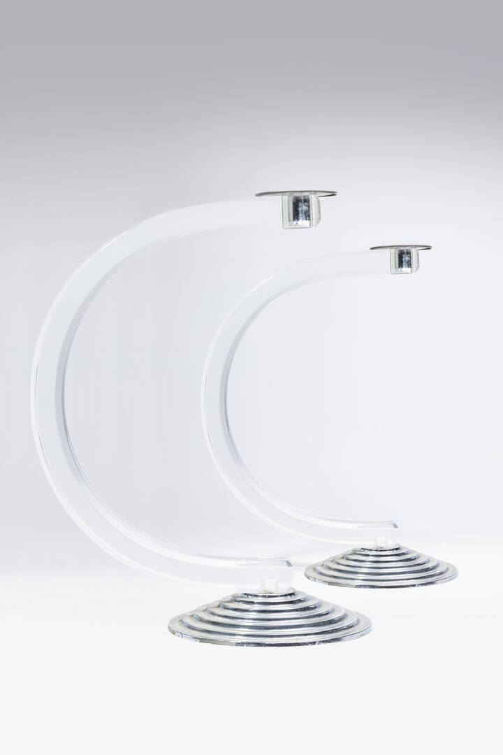 COPPIA DI CANDELABRI - Coppia di candelabri in plexiglass anni '40