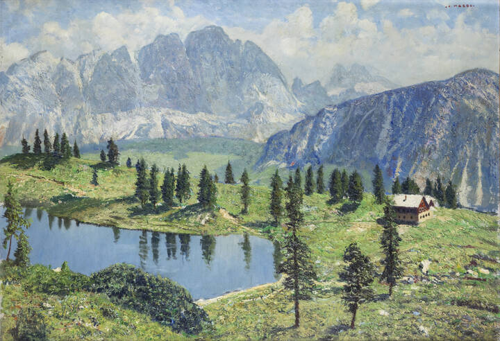 CESARE MAGGI - 'Paesaggio montano con lago'
