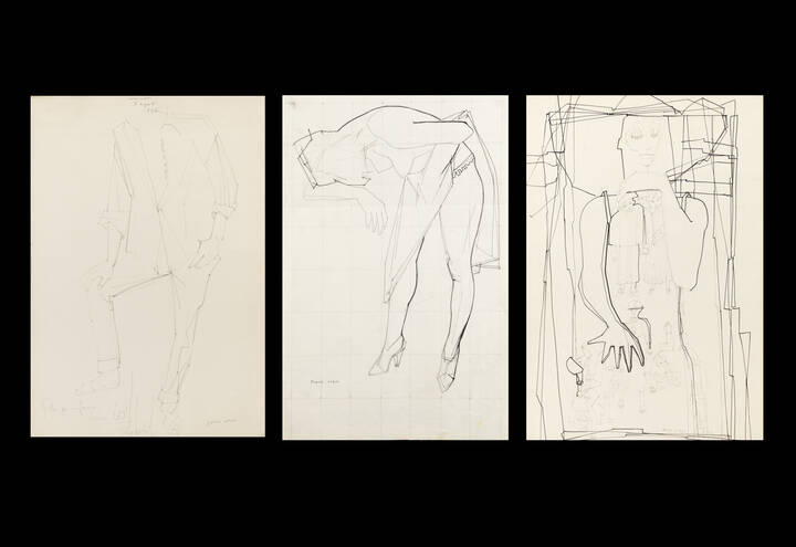 PONTE CORVO (Raffaele Pontecorvo) - a-'Ritratto di de Bonis', 7 Agosto 1957<br>b-'Studio per fanciulla'<br>c-'Studio per personaggi', 4/1/1959