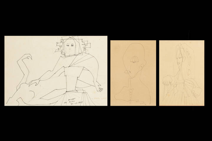 PONTE CORVO (Raffaele Pontecorvo) - a-'Donna' 1958<br>b-'Studio per figure' 30/11/1958<br>c-'Figura mostruosa' 1958