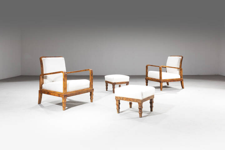 PRODUZIONE ITALIANA - Coppia di poltrone con poggiapiedi 