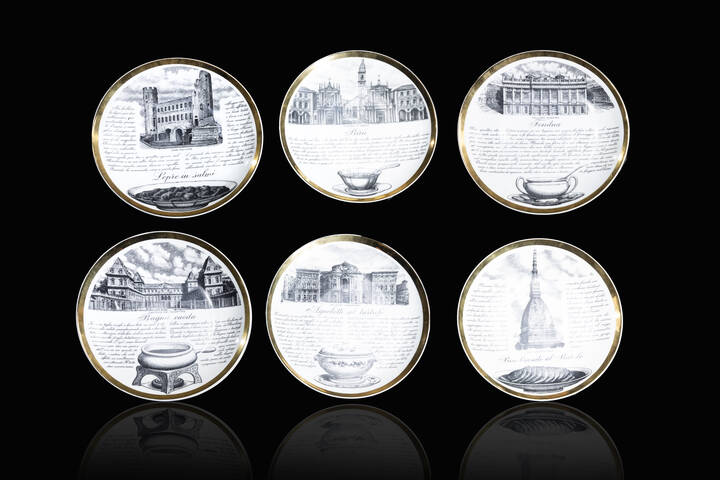 PIERO FORNASETTI - Set di sei piatti mod. Specialità Torinesi