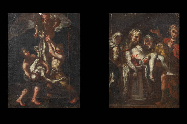PITTORE ANONIMO - 'Deposizione' XVII secolo<br>'Martirio di San'Pietro ' XVII secolo, area nordica