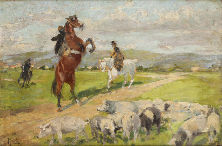 LUIGI GIOLI - 'Paesaggio con cavalieri'