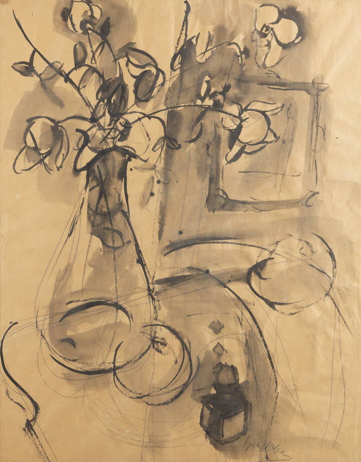 LUIGI SPAZZAPAN - 'Natura morta (con vaso di fiori e boccetta di inchiostro)', 1931 circa