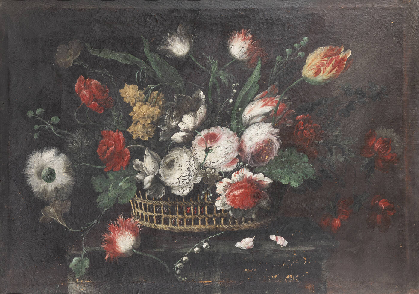 PITTORE ANONIMO - 'Natura morta con cesto di fiori'' XVII secolo