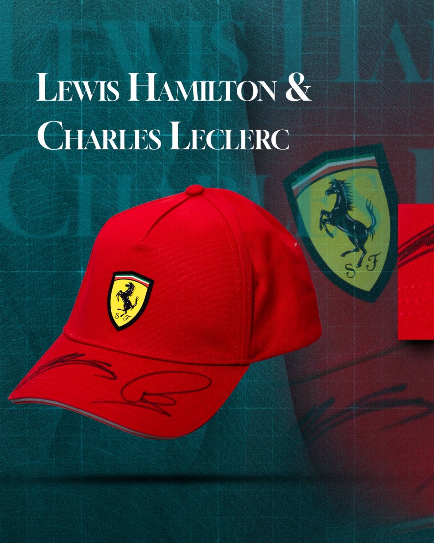 CAPPELLINO TEAM FERRARI AUTOGRAFATO DA HAMILTON E LECLERC