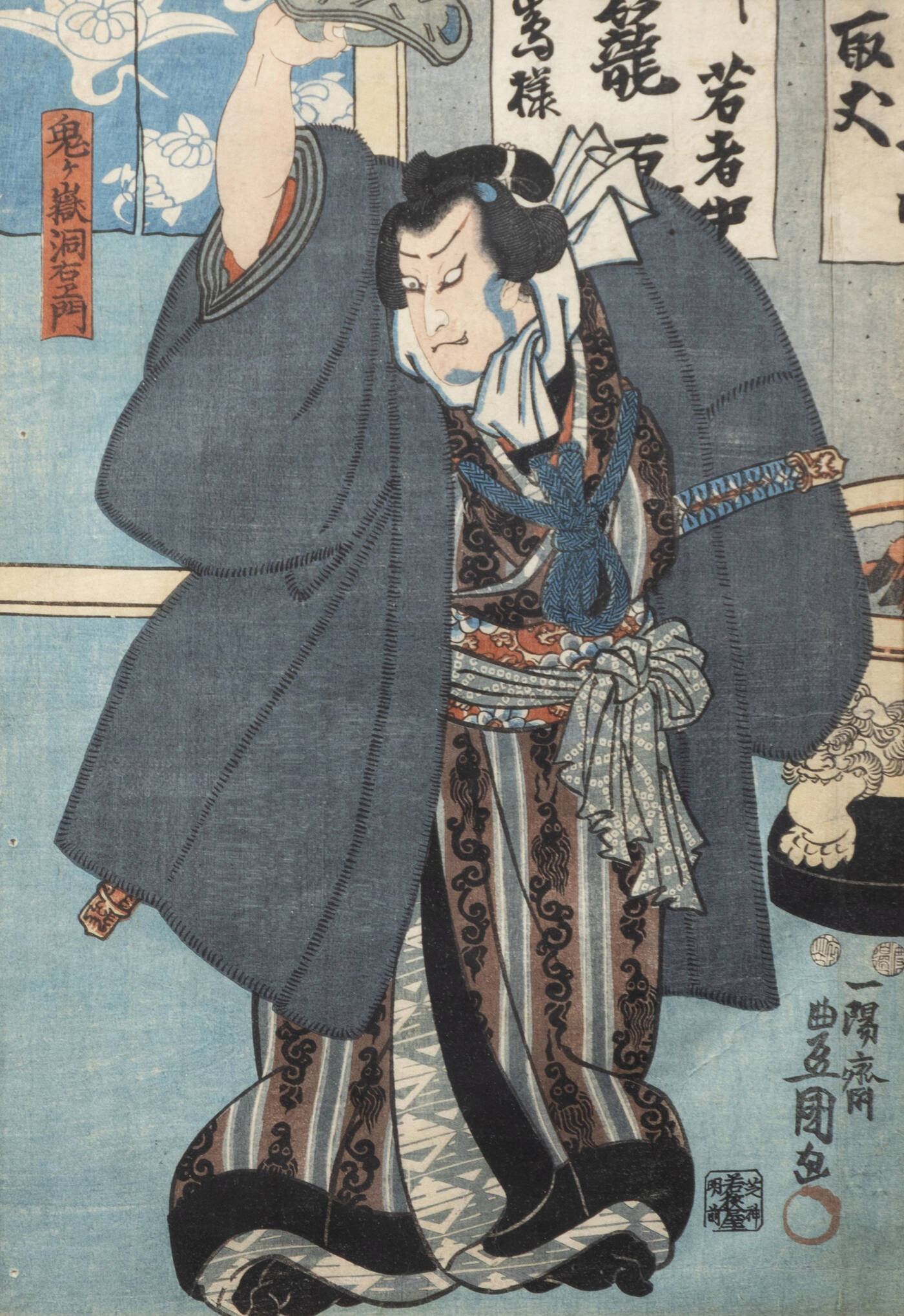 KUNISADA UTAGAWA - Scena teatrale ambientata davanti a scorcio KUNISADA UTAGAWA - Scena teatrale ambientata davanti a scorcio
