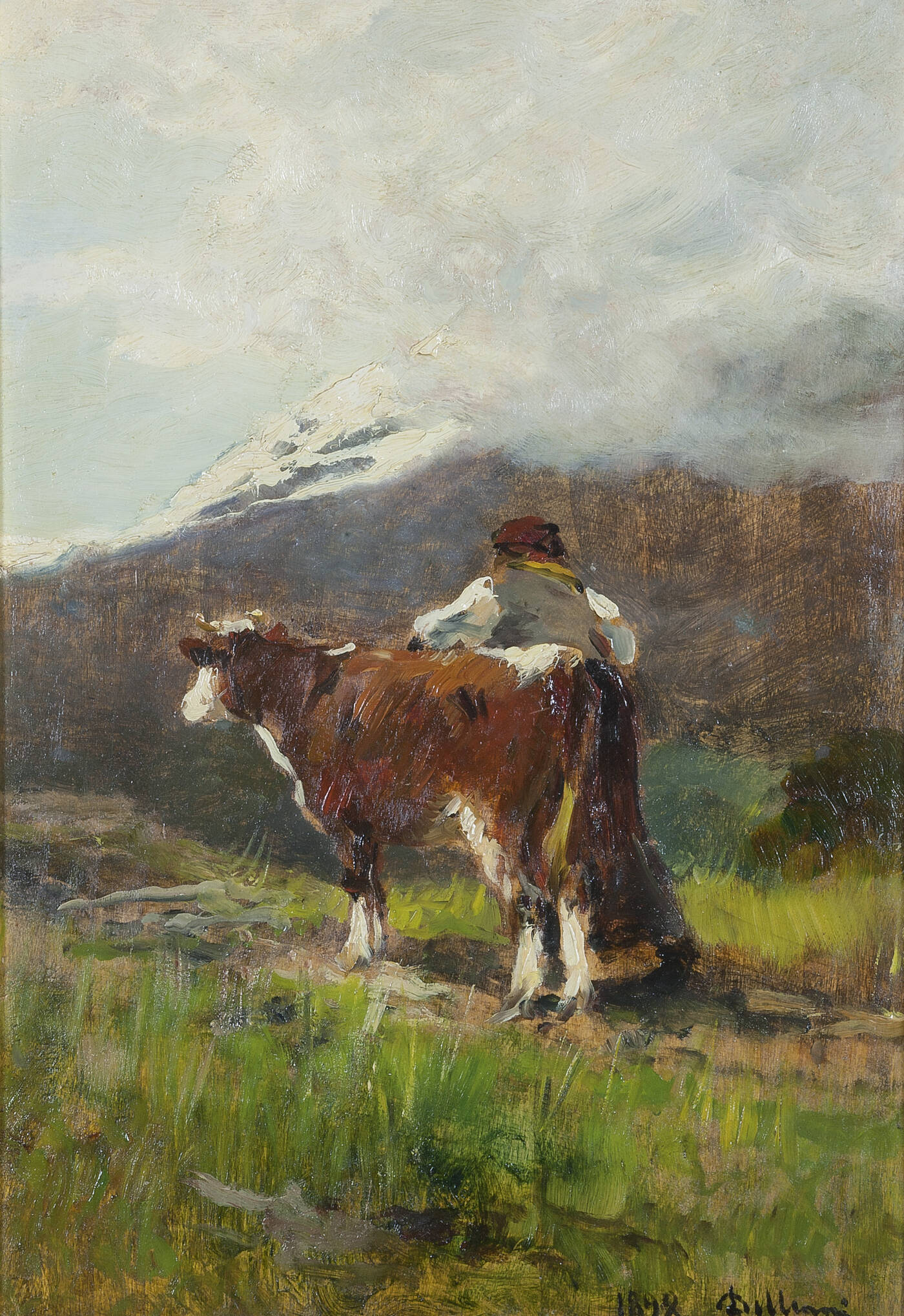LORENZO DELLEANI - 'Contadino e vitello' 1898