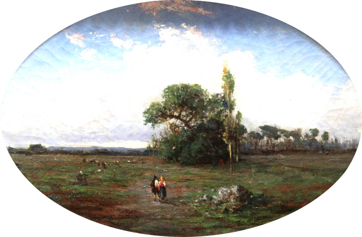 PITTORE ANONIMO DEL XIX SECOLO - 'Paesaggio campestre con figure'
