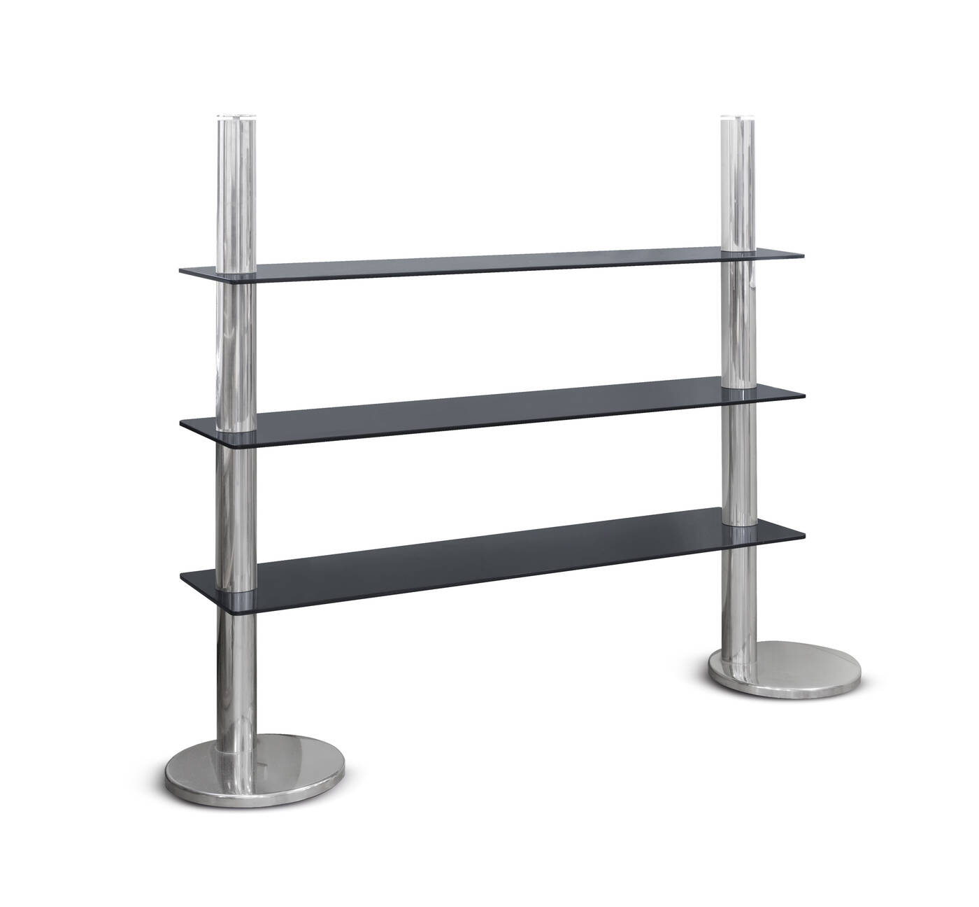 ELCO - Libreria con struttura in metallo cromato e piani in vetro.