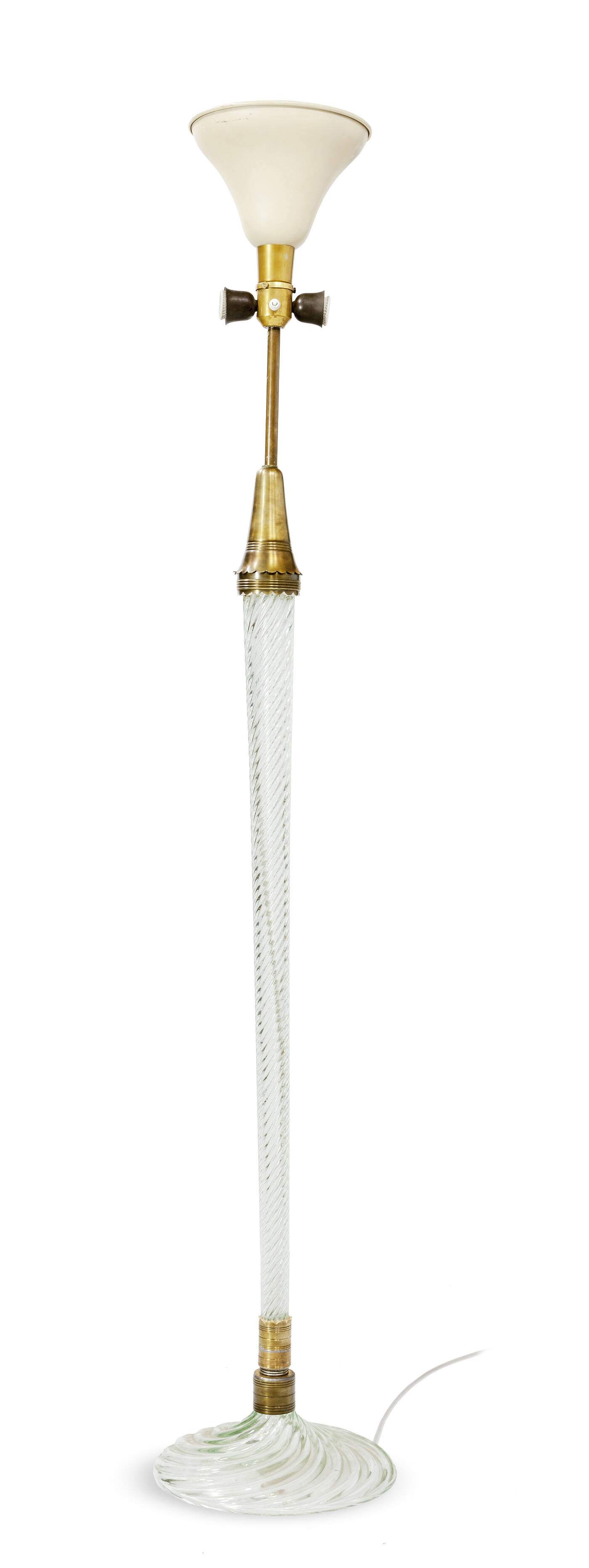 VENINI, attribuito - Lampada da terra in vetro di Murano lavorato a torchon.