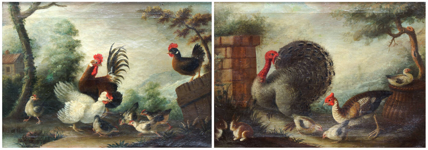 PITTORE ANONIMO DEL XVIII SECOLO - 'Coppia di dipinti raffiguranti animali da cortile'