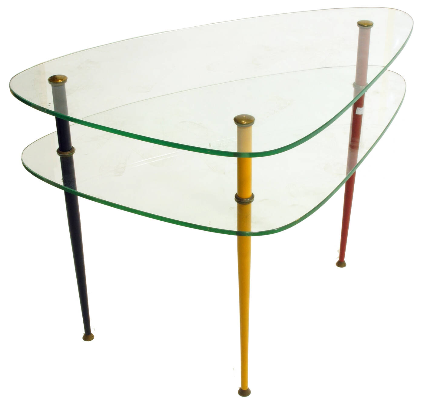 EDOARDO PAOLI - Arlecchino<br>Tavolino in acciaio smaltato, ottone e cristallo temperato.