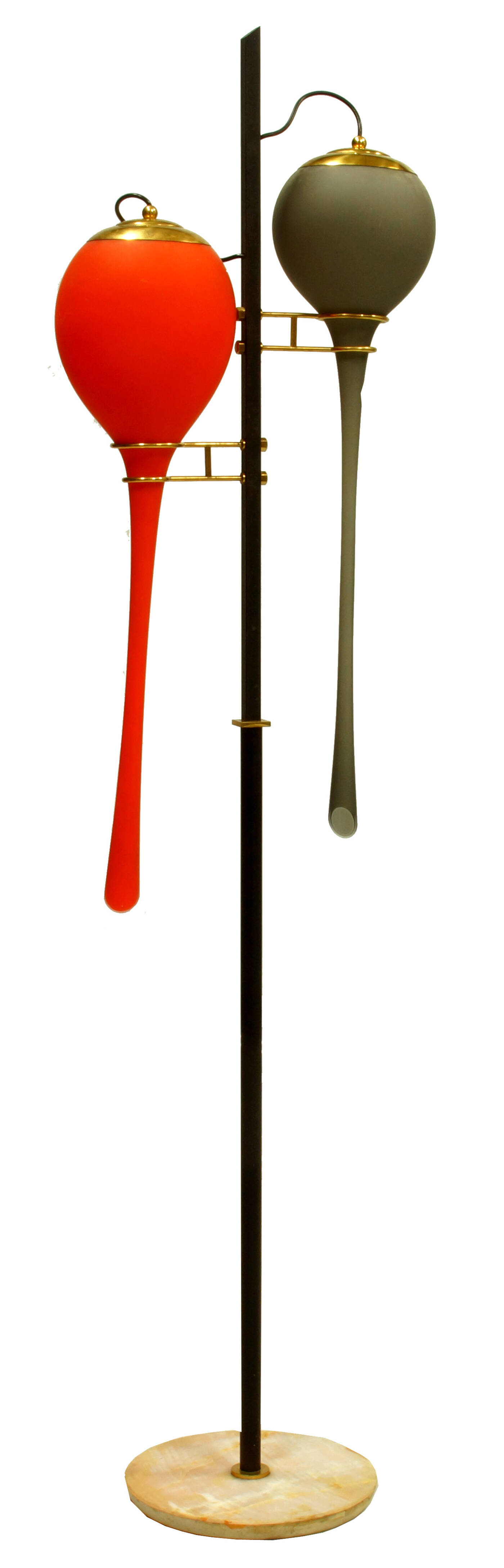 STILNOVO - Lampada da terra in metallo laccato e ottone lucido, diffusori in vetro di Murano. Base in marmo.