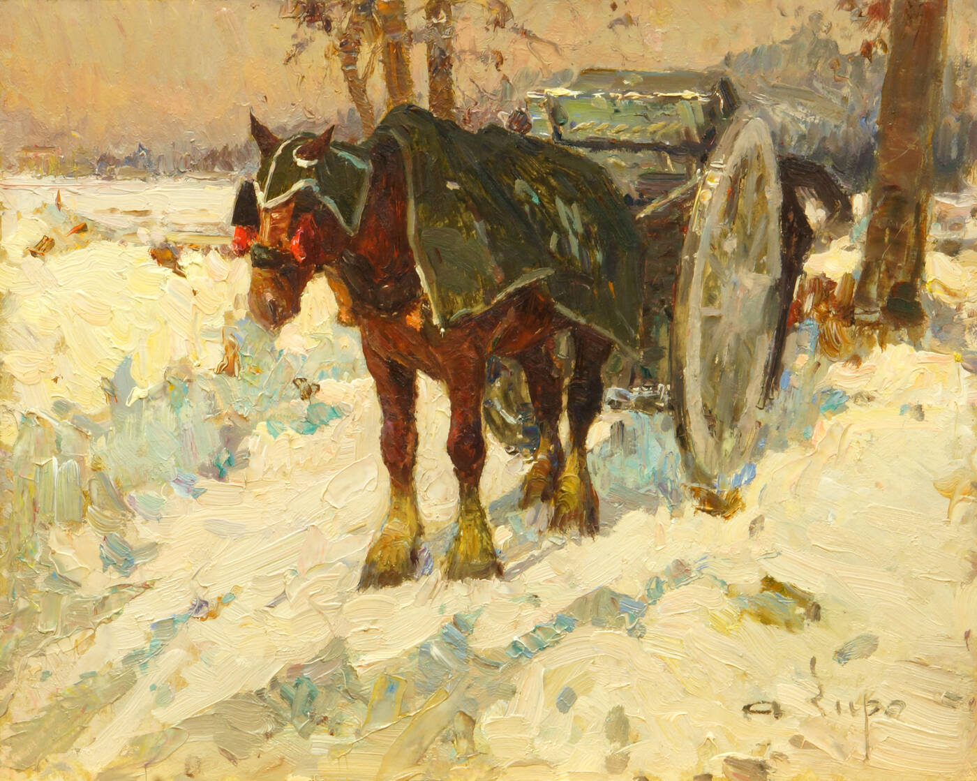 ALESSANDRO LUPO - 'Cavallo con carrozza al parco Michelotti - Torino'<br>Inverno 1040/41