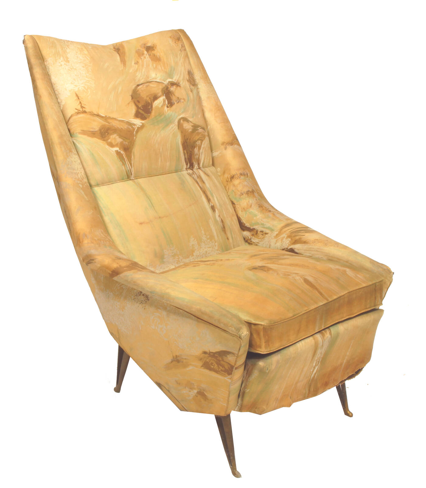 I.S.A - Poltrona con struttura in legno e piedi in ottone, imbottitura rivestita in tessuto.