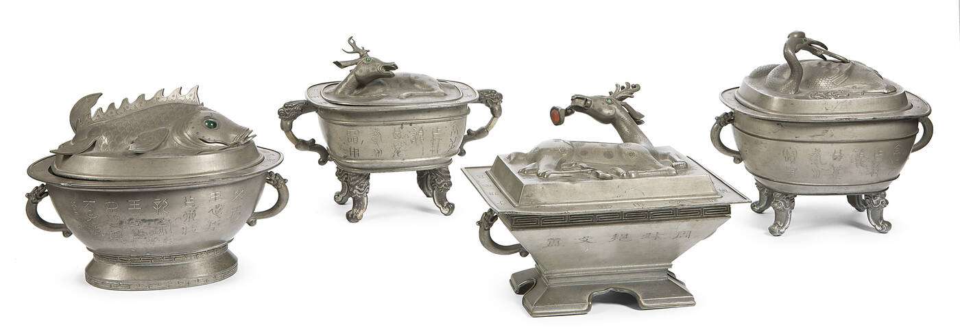 QUATTRO SCALDAVIVANDE IN PELTRO 