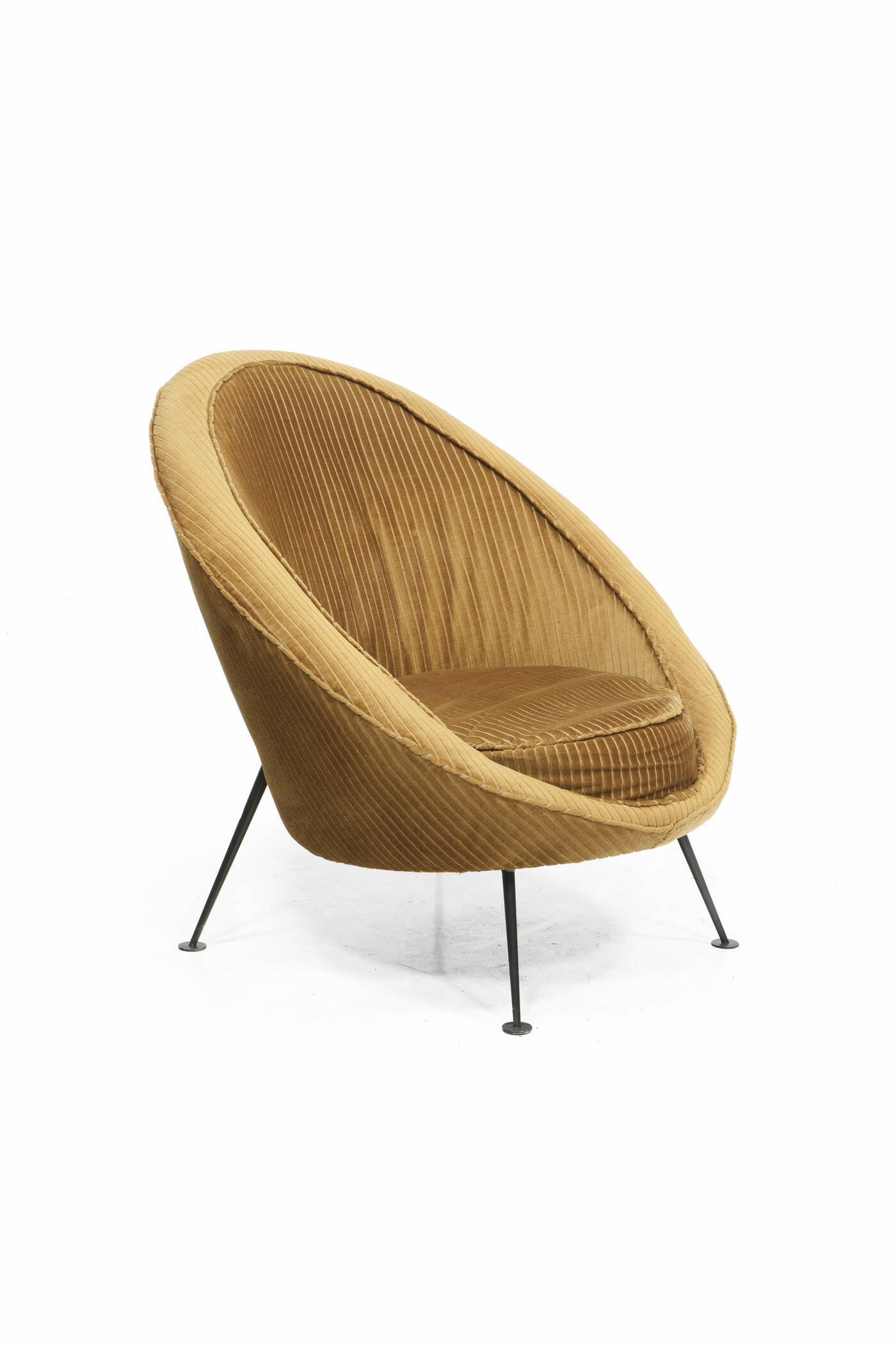 ICO PARISI - 813 <br>Poltrona con struttura in tessuto imbottito e supporti in metallo laccato,