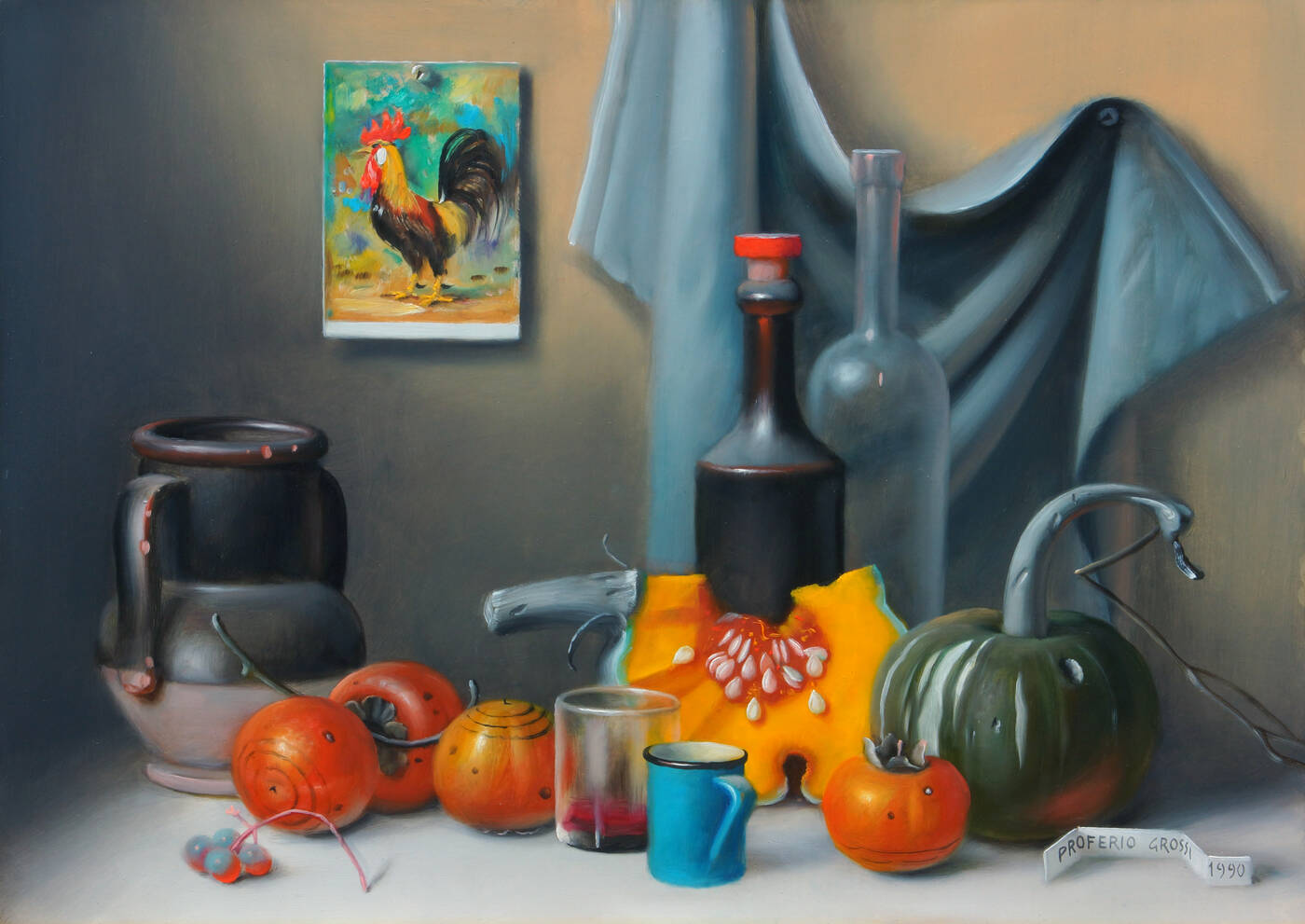 PROFERIO GROSSI - 'Natura morta con cachi' 1990