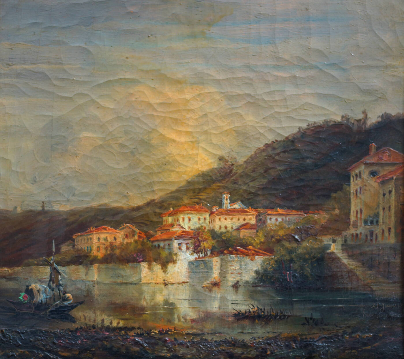 PITTORE ANONIMO - 'Paese sul fiume'