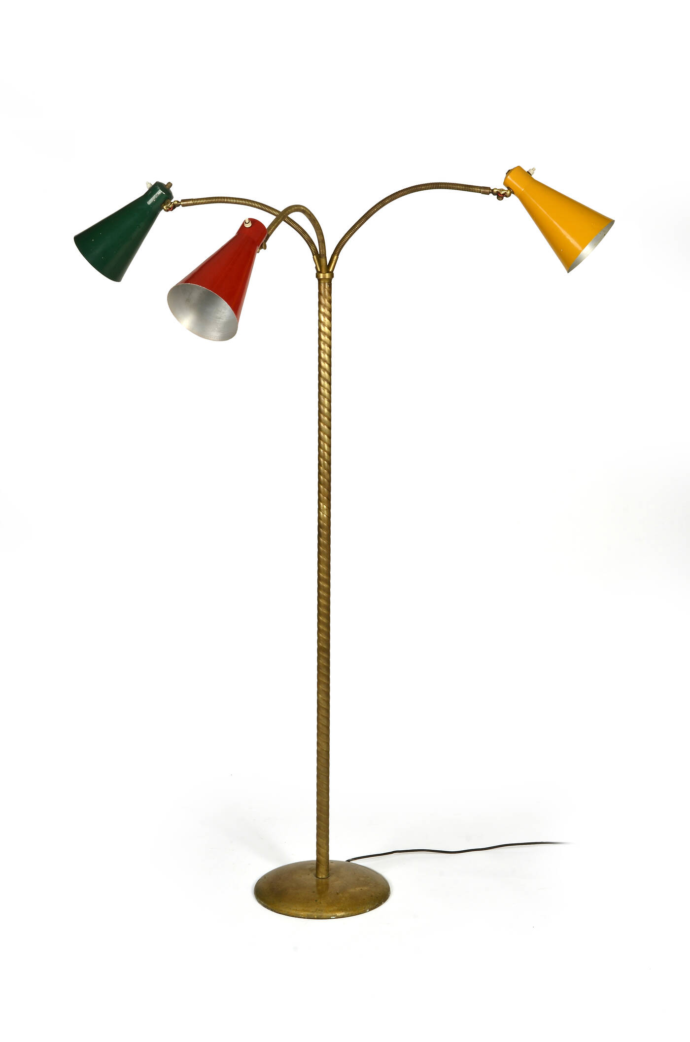 PRODUZIONE ITALIANA - Lampada da terra, struttura in ottone e diffusori 