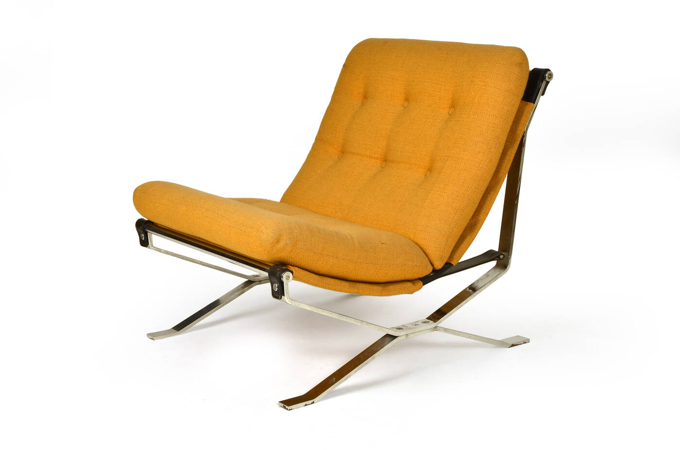 ICO PARISI - Poltrona con struttura in acciaio cromato, fasce di 