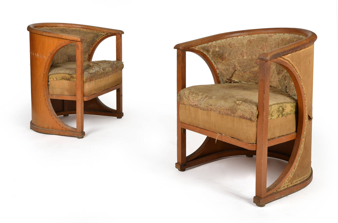 JOSEF HOFFMAN - Coppia di poltrone in legno di rovere e compensato