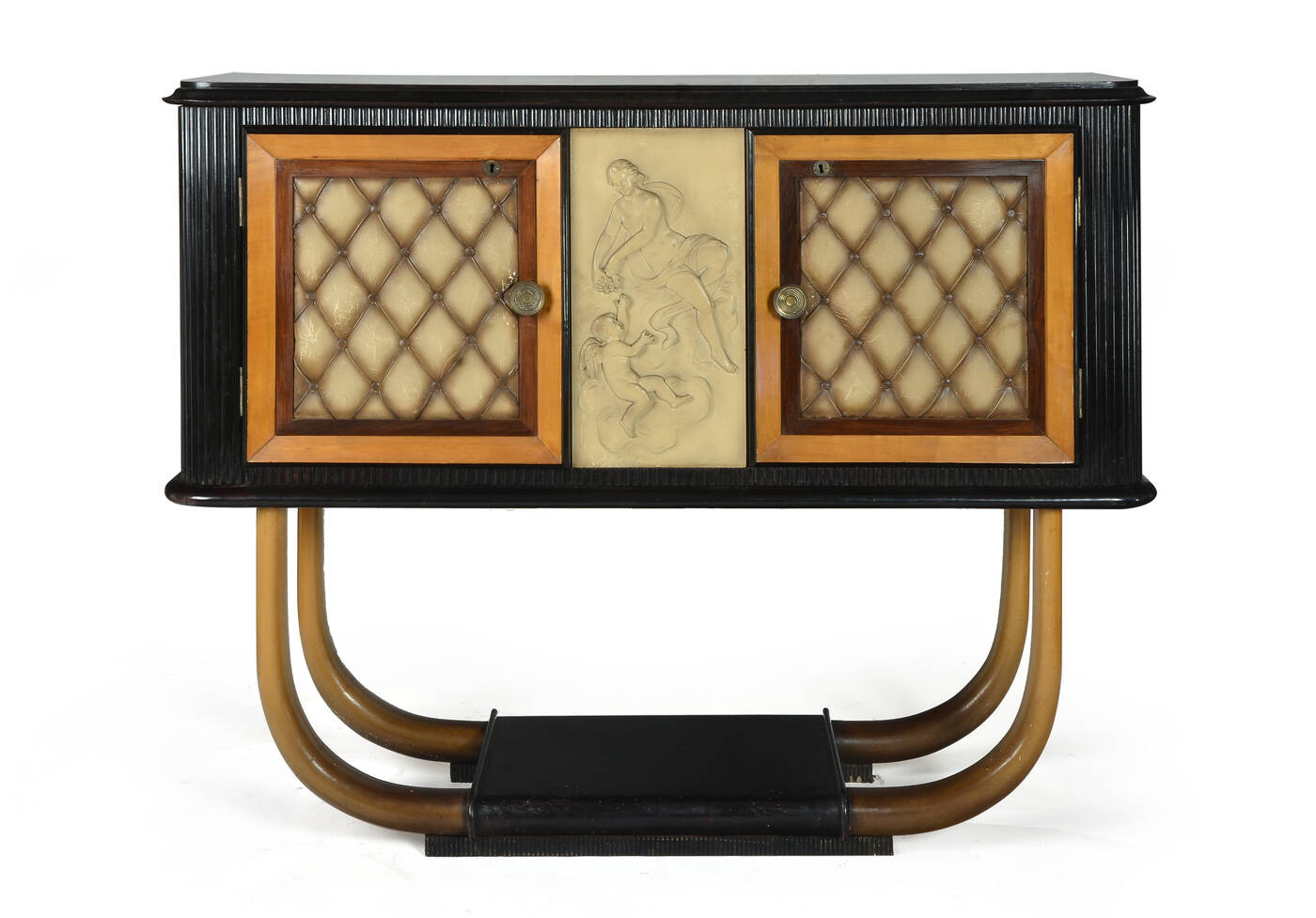 PRODUZIONE ITALIANA - Mobile bar in legno chiaro e legno ebanizzato,