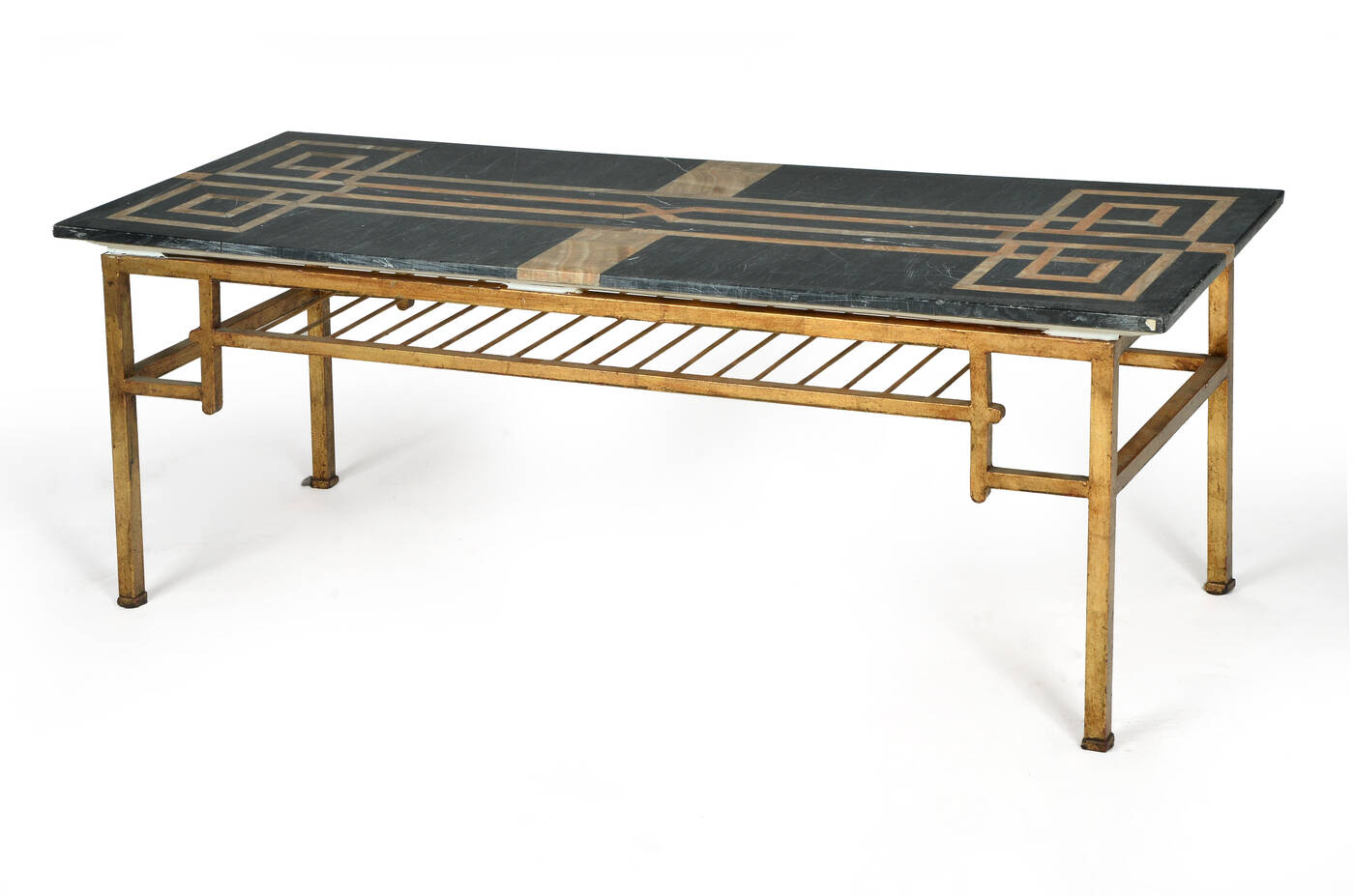 PRODUZIONE ITALIANA - Tavolino con struttura in ottone e piano in marmo.