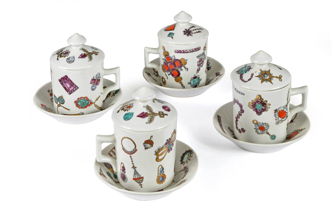 PIERO FORNASETTI - Quattro tazze da tisana con coperchio