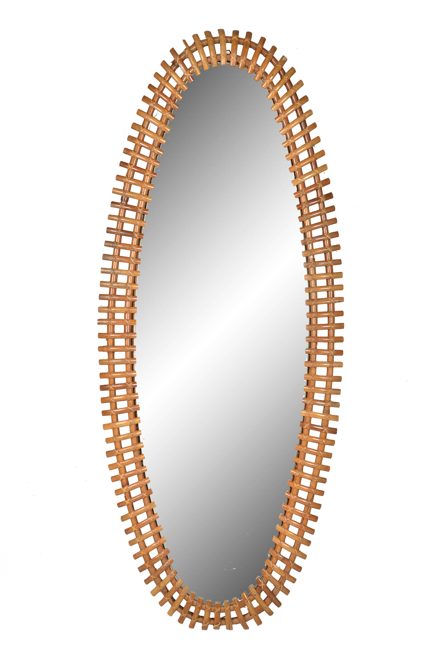PRODUZIONE ITALIANA - Grande specchio di forma ovale in giunco 