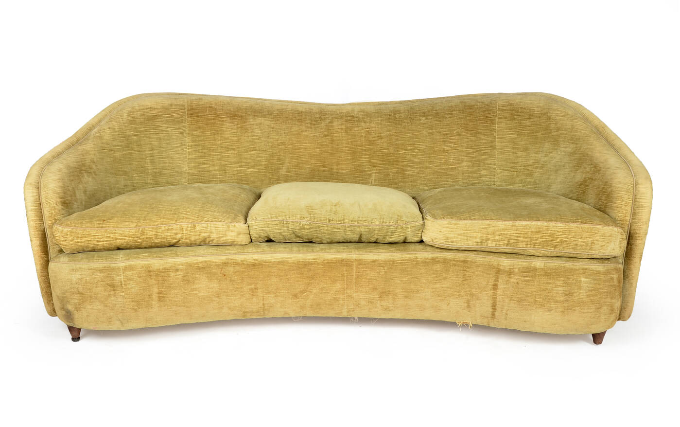 PRODUZIONE ITALIANA - Divano curvo in tessuto imbottito e supporti in legno