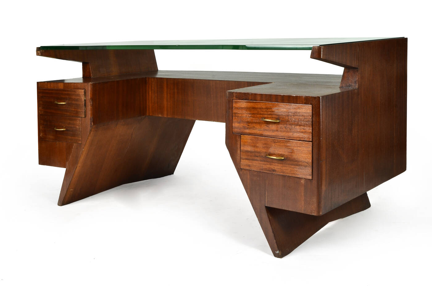 MELCHIORRE BEGA - Scrivania in legno verniciato, piano in vetro di<br>