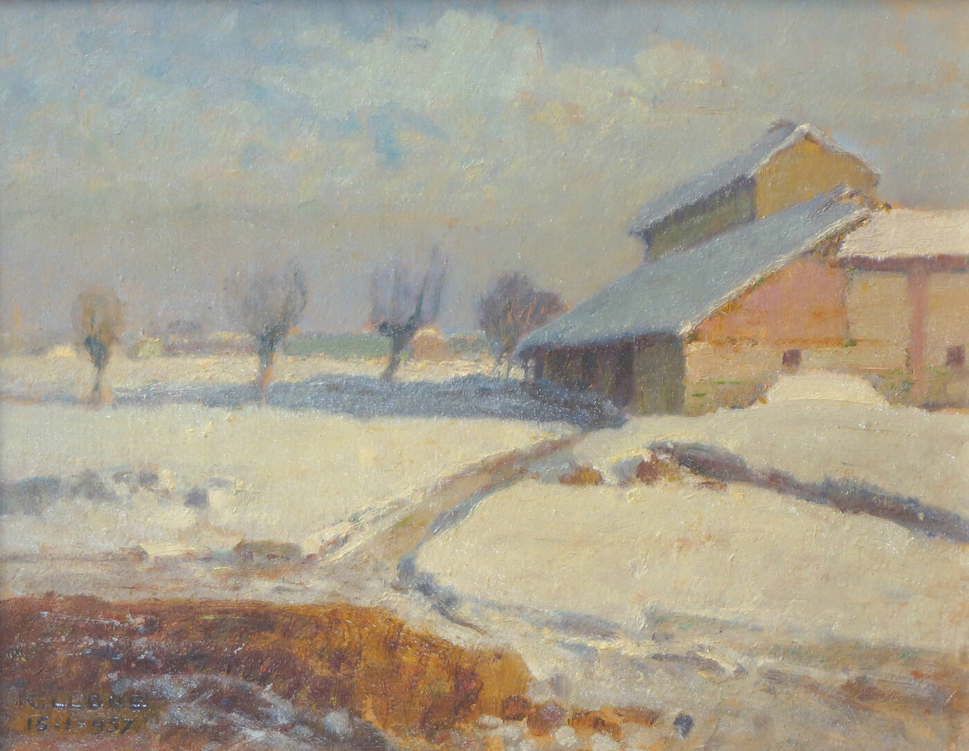 ROBERTO LEONE - 'Paesaggio invernale con case' 1957